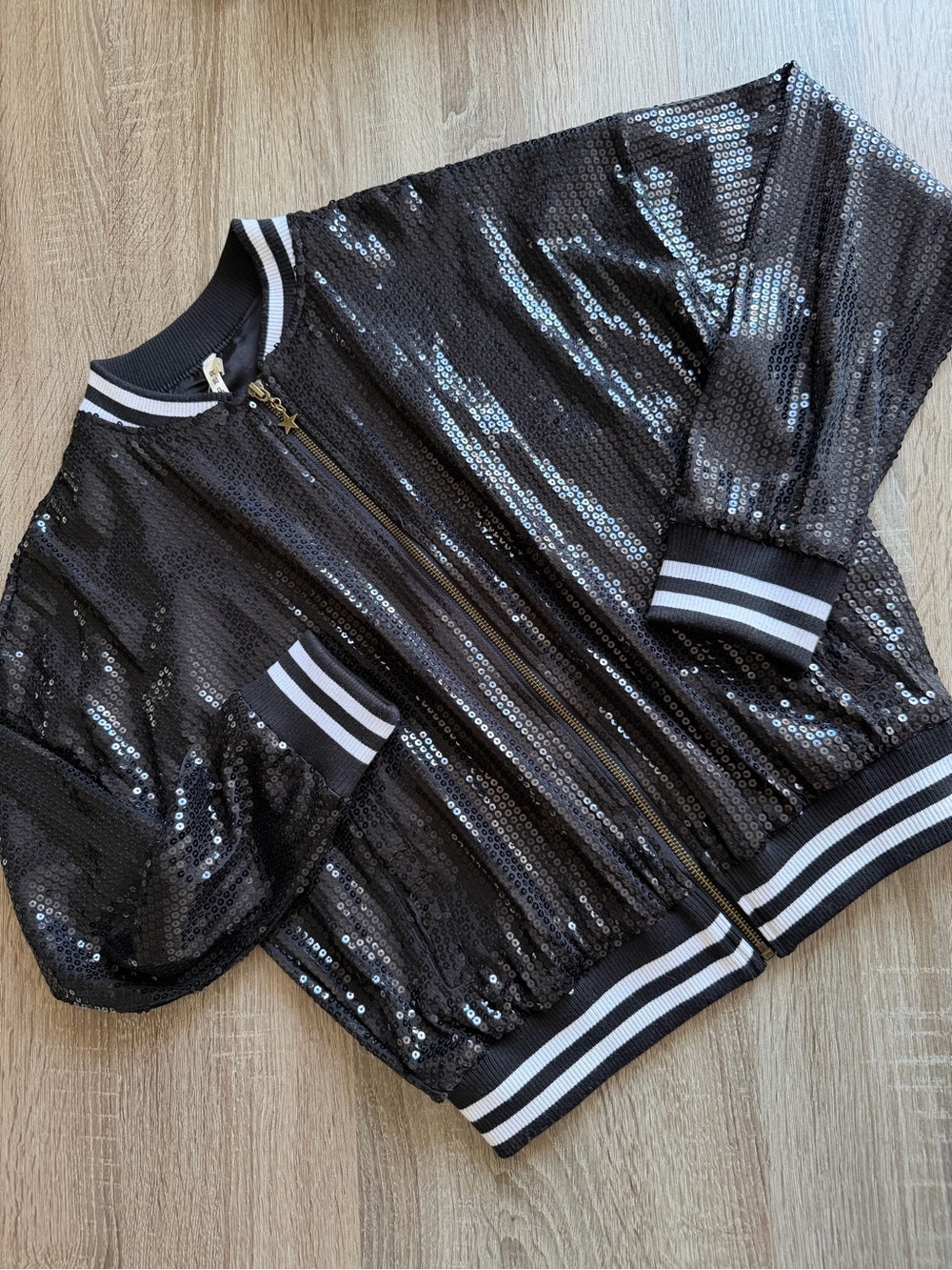 Roper Solid Black Sequin Bomber Jacket Size Medium - Picture 3 of 9